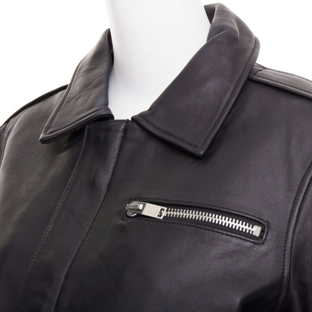 SAINT LAURENT 2020 black sheepskin leather pocketed flight jacket L - Picture 2 of 10